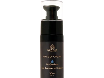Flacon pompe noir NECTUS de 30 ml -Huile d’Argan parfumée au gardénia, soin corporel nourrissant et protecteur.